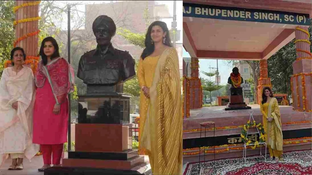 Nimrat Kaur With Family and her fater Statue