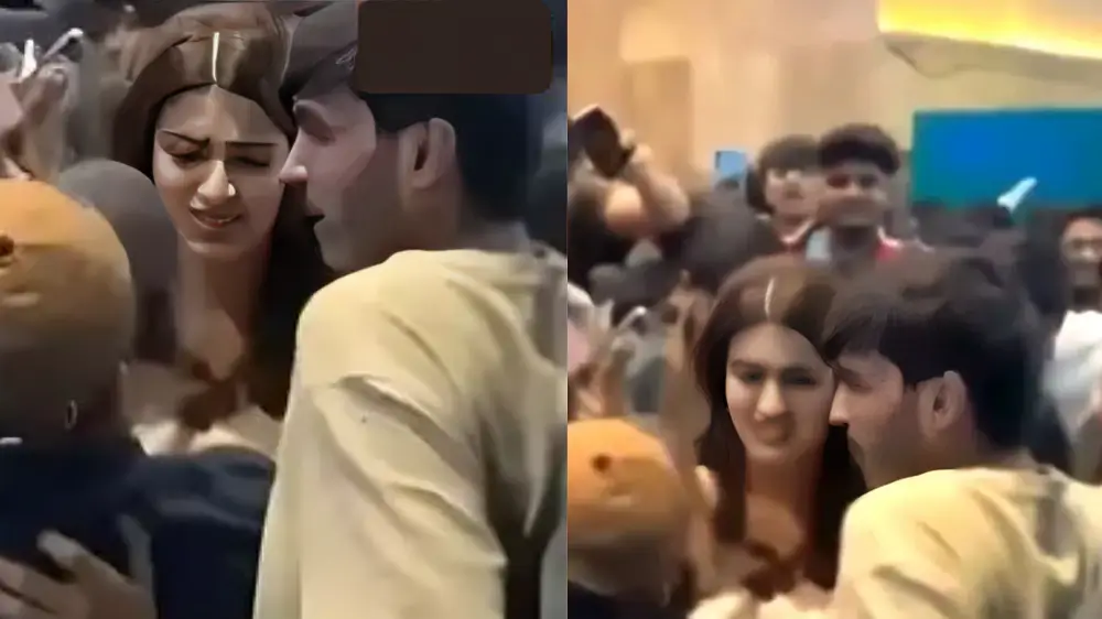 Nidhi Agarwal was surrounded by a crowd outside Lulu Mall.